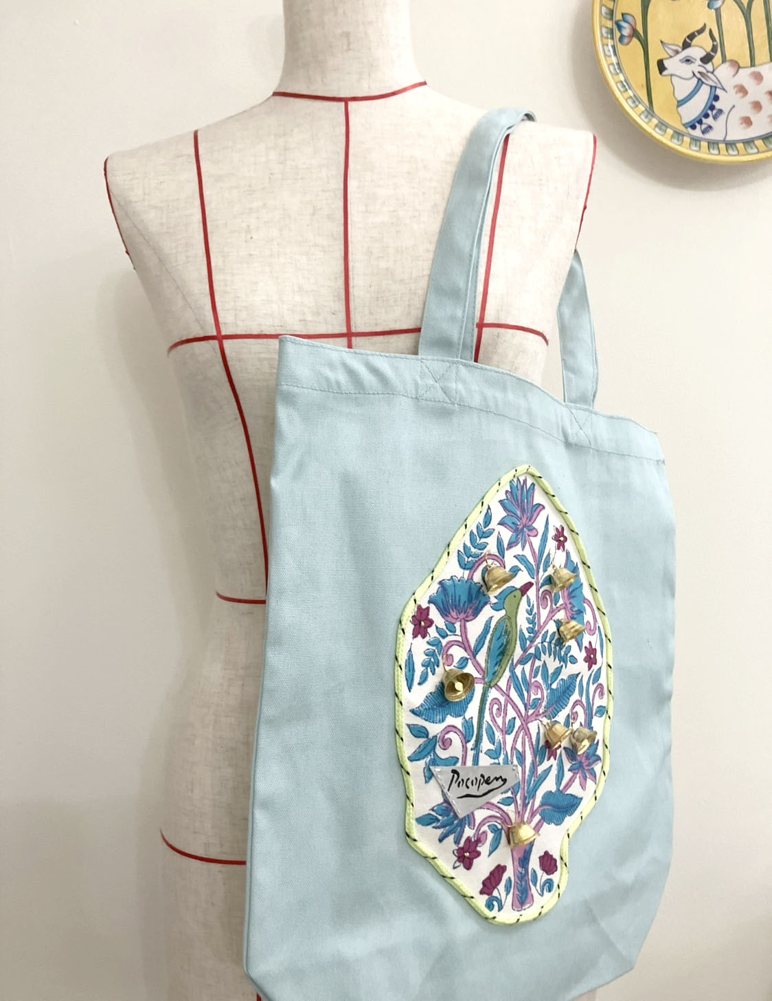 (New)鈴なりの木トートバッグ【水色】