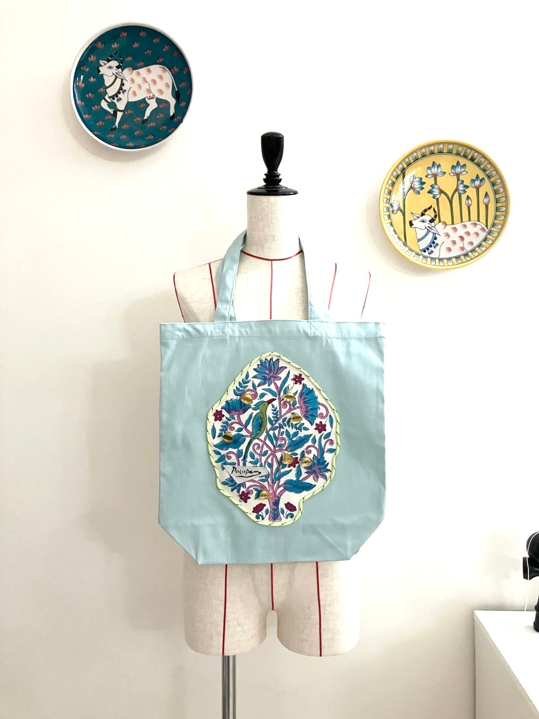 (New)鈴なりの木トートバッグ【水色】